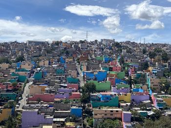 High angle view of townscape against sky