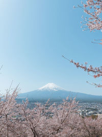 Scenic view of snowcapped mountains against clear sky