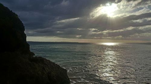 Scenic view of sea against dramatic sky