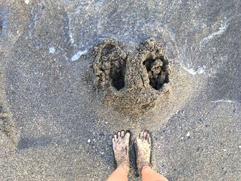 Low section of person standing on beach