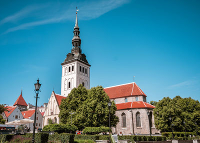 Tallin old town, low angle view of church against sky