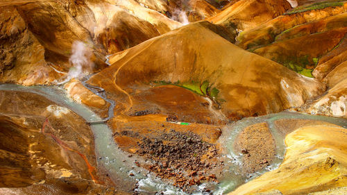 Iceland travel hotspot series volcanic landscape intense colors rhyolith mountains bright daylight