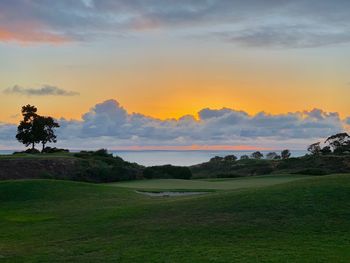 Scenic view of field against sky during sunset