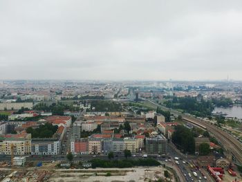 High angle view of cityscape against sky