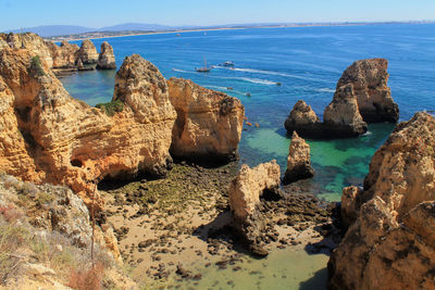 Panoramic view of sea and rock formation against sky