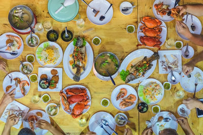 High angle view of food on table