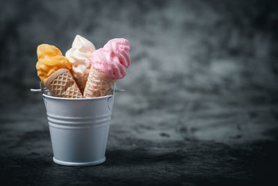 Close-up of ice cream on table