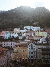 High angle view of townscape against sky