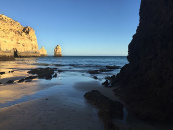 Scenic view of sea against clear sky