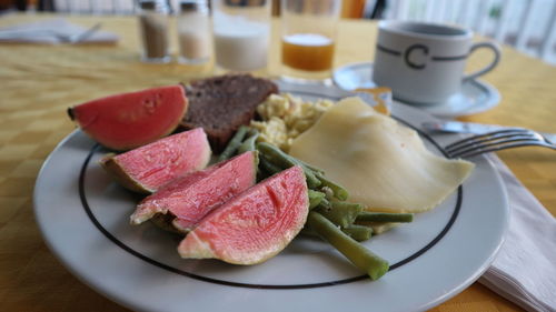 High angle view of dessert in plate on table