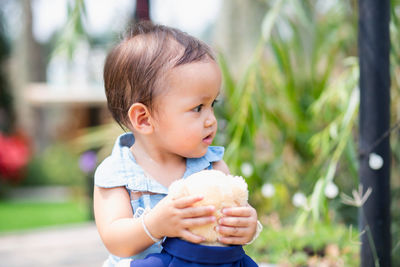 Portrait of cute baby girl holding ice cream