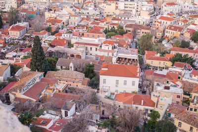 Aerial view of preserved historic buildings in the plaka neighborhood of athens, greece