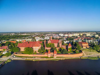 High angle view of townscape against sky