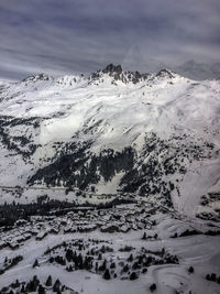 Scenic view of snowcapped mountains against sky