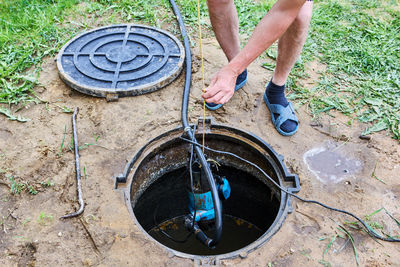 High angle view of man working at construction site