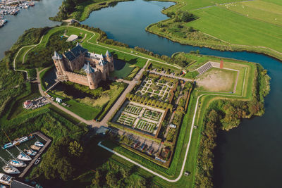 High angle view of buildings in city