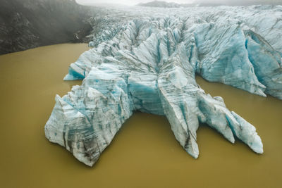 High angle view of snow on table