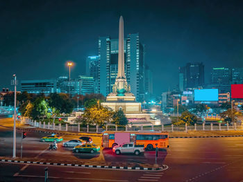 Illuminated city at night at victory monument.