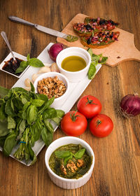 High angle view of vegetables on table