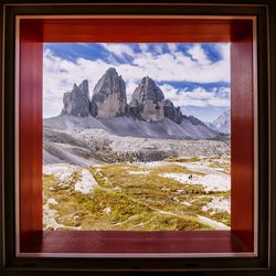 Scenic view of mountains seen through window