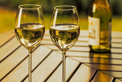 Close-up of wineglass on table