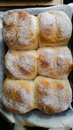 High angle view of bread rolls  in pan 