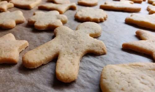 High angle view of cookies on table