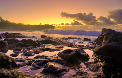 Scenic view of sea against sky during sunset