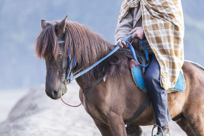 Low section of man riding horse