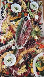 High angle view of food on table