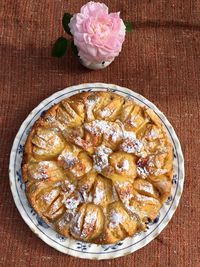 High angle view of dessert in plate on table