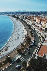 High angle view of city at seaside