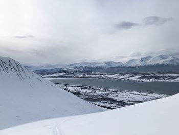 Scenic view of snowcapped mountains against sky