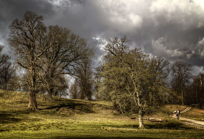 Scenic view of grassy field against cloudy sky