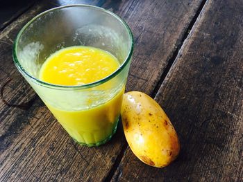High angle view of yellow fruit on table
