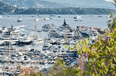 High angle view of boats in sea