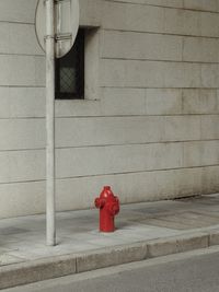 High angle view of red fire hydrant