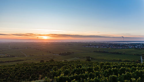 Scenic view of field against sky during sunset