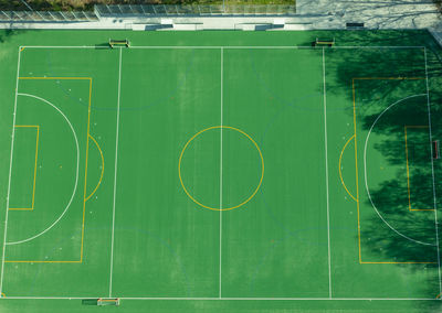 Scenic view of soccer field against sky