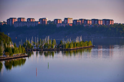 Reflection of buildings in lake