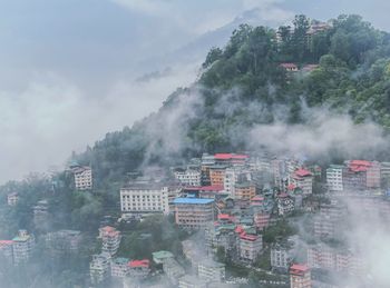 High angle view of buildings in city