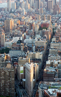High angle view of flatiron building and skyscrapers in manhattan 