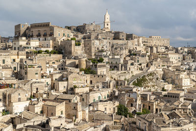 High angle view of buildings in matera city