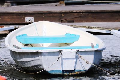Close-up of boat moored at pier
