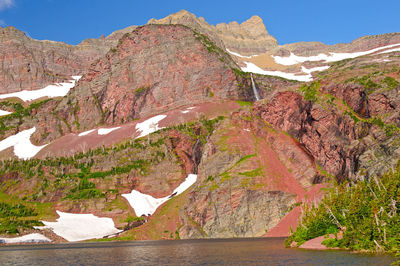 Red rocks above lake okatomi in glacier national park