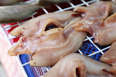 Close-up of raw fish for sale at market