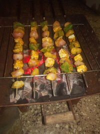 High angle view of vegetables on barbecue grill