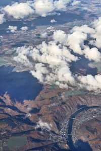 High angle view of land against sky