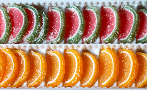 Close-up of multi colored dessert