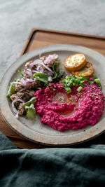 Close-up of food in plate on table